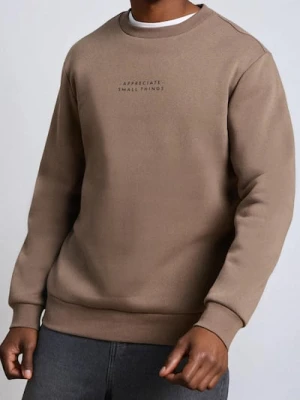 Sinsay - Bluza crewneck z napisem - brązowy