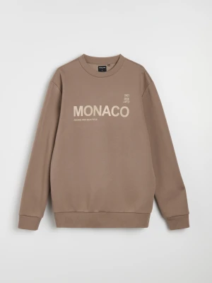 Sinsay - Bluza crewneck z napisem - brązowy