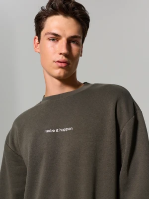 Sinsay - Bluza crewneck z napisem - khaki