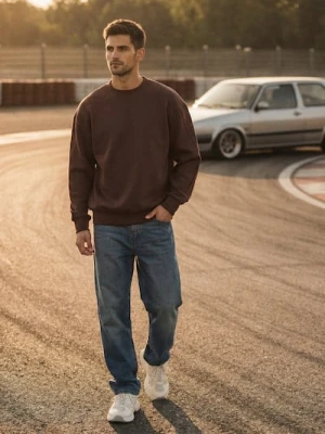 Sinsay - Bluza crewneck z obniżoną linią ramion - brązowy