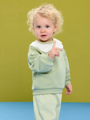 Sinsay - Bluza crewneck z ozdobną koronką - zielony