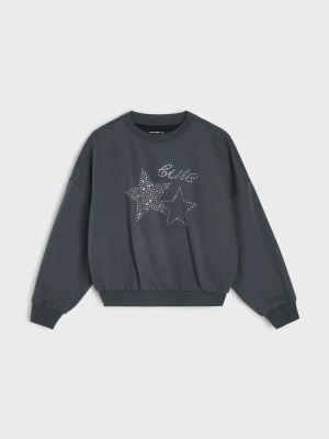 Sinsay - Bluza crewneck z ozdobnymi dżetami - szary