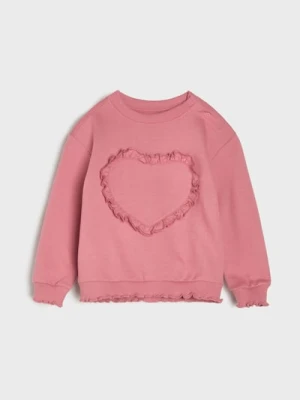 Sinsay - Bluza crewneck z ozdobnymi falbankami - różowy