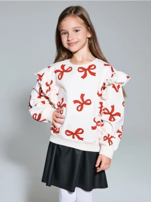 Sinsay - Bluza crewneck ze wzorem w kokardy - kremowy