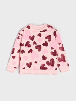 Sinsay - Bluza crewneck ze wzorem w serca - różowy