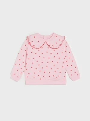 Sinsay - Bluza crewneck ze wzorem w serca - różowy