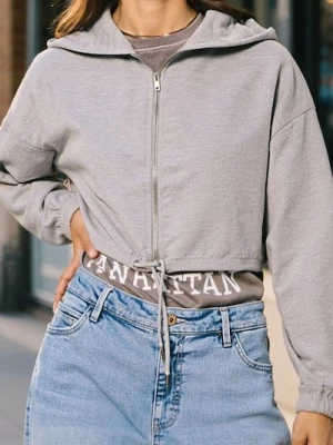 Sinsay - Bluza crop z kapturem - szary