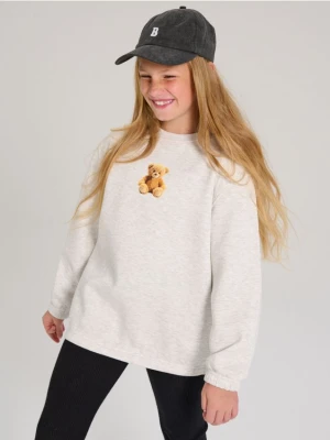 Sinsay - Bluza dresowa crewneck z nadrukiem misia - beżowy