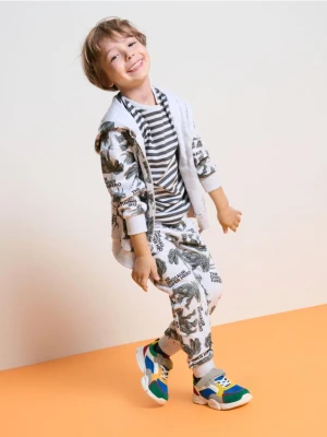 Sinsay - Bluza dresowa z kapturem w dinozaury - szary