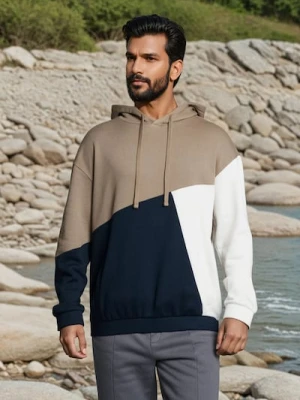 Sinsay - Bluza hoodie color-block - brązowy