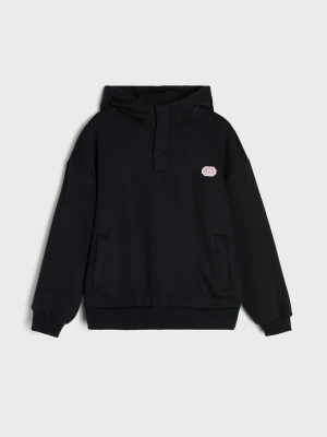 Sinsay - Bluza hoodie half-zip z zatrzaskami - czarny