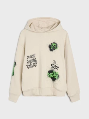 Sinsay - Bluza hoodie oversize z nadrukiem Minecraft - beżowy