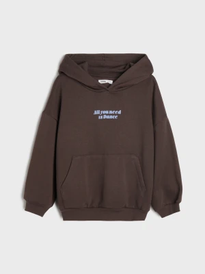 Sinsay - Bluza hoodie oversize z napisem - brązowy
