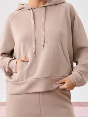 Sinsay - Bluza hoodie soft touch - kremowy
