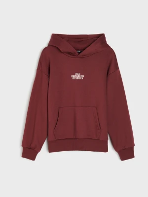Sinsay - Bluza hoodie z bawełną - bordowy