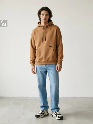 Sinsay - Bluza hoodie z bawełną - brązowy