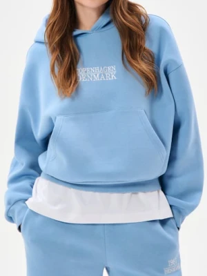 Sinsay - Bluza hoodie z haftowanym napisem - niebieski