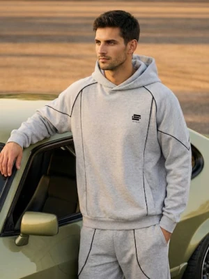 Sinsay - Bluza hoodie z kontrastową lamówką - szary