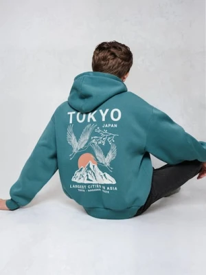 Zdjęcie produktu Sinsay - Bluza hoodie z nadrukiem - ciemny turkus