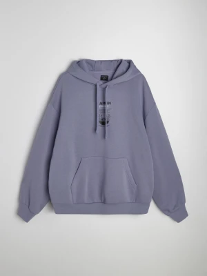 Sinsay - Bluza hoodie z nadrukiem - fioletowy