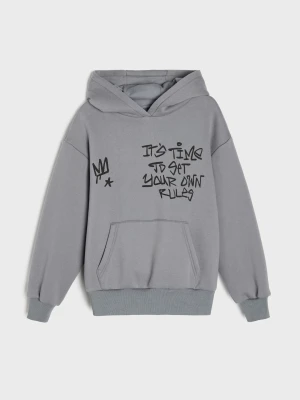 Sinsay - Bluza hoodie z nadrukiem graffiti - szary