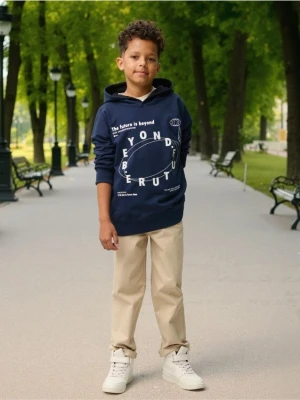 Sinsay - Bluza hoodie z nadrukiem - granatowy