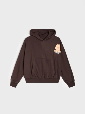 Sinsay - Bluza hoodie z nadrukiem kapibary - brązowy