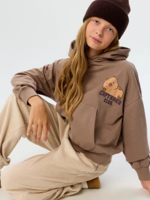 Sinsay - Bluza hoodie z nadrukiem kapibary - brązowy