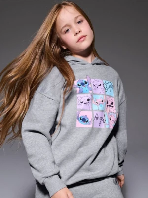 Sinsay - Bluza hoodie z nadrukiem Lilo & Stitch - szary