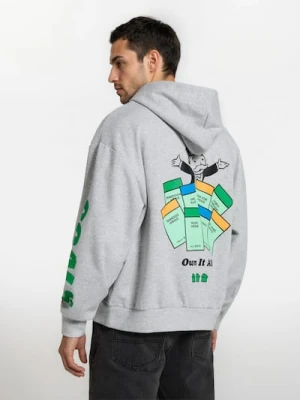 Sinsay - Bluza hoodie z nadrukiem Monopoly - szary