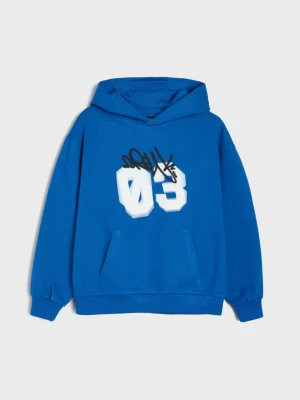 Sinsay - Bluza hoodie z nadrukiem - niebieski