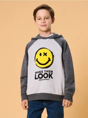 Sinsay - Bluza hoodie z nadrukiem SmileyWorld® - szary