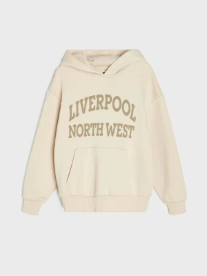 Sinsay - Bluza hoodie z napisem - beżowy