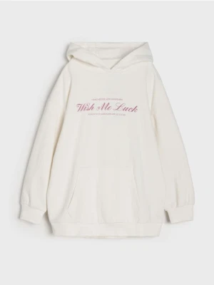 Sinsay - Bluza hoodie z napisem - kremowy
