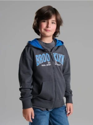 Sinsay - Bluza hoodie z napisem - niebieski