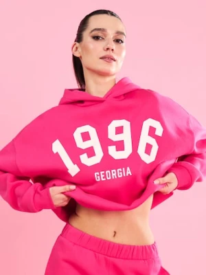 Zdjęcie produktu Sinsay - Bluza hoodie z obniżoną linią ramion i napisem "1996 Georgia" Gym Hard - różowy