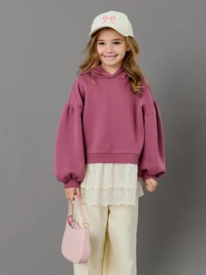 Sinsay - Bluza hoodie z ozdobną koronką - różowy