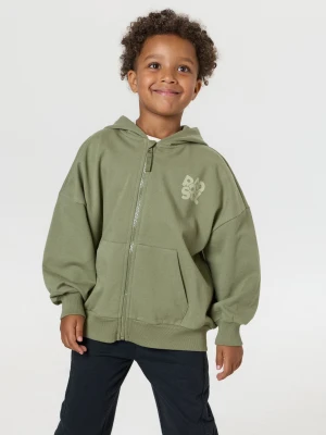 Sinsay - Bluza oversize z bawełną i nadrukiem - khaki