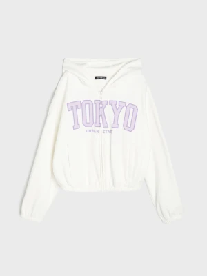 Sinsay - Bluza oversize z bawełną i nadrukiem - kremowy
