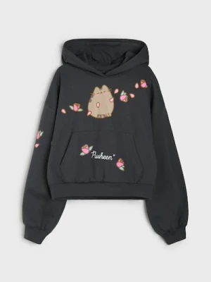 Sinsay - Bluza oversize z kapturem z nadrukiem Pusheen the Cat - szary