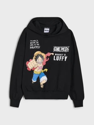 Sinsay - Bluza oversize z katurem z nadrukiem One Piece - czarny