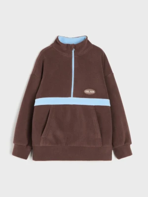 Sinsay - Bluza polarowa half-zip Active - brązowy