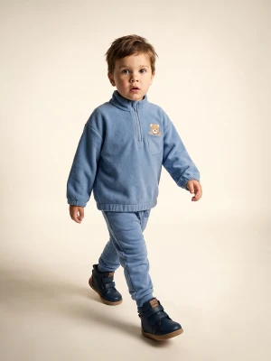 Sinsay - Bluza polarowa half-zip z haftem misia - szary