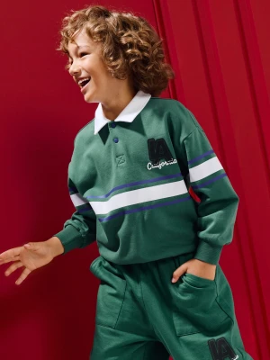 Sinsay - Bluza polo w paski z bawełną - zielony