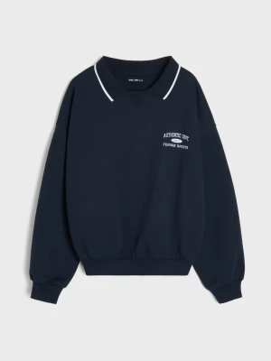 Sinsay - Bluza polo z napisem - granatowy