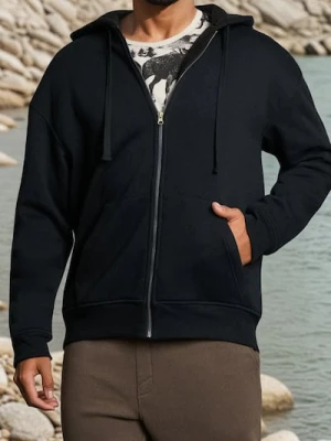 Sinsay - Bluza rozpinana z kapturem - czarny