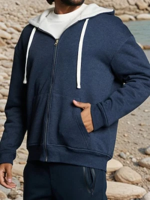 Sinsay - Bluza rozpinana z kapturem - granatowy