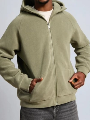 Sinsay - Bluza rozpinana z kapturem - zielony