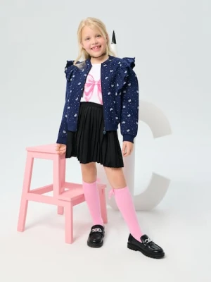 Sinsay - Bluza rozpinana z ozdobną falbanką - granatowy