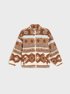 Sinsay - Bluza sherpa loose fit ze stójką - wielobarwny